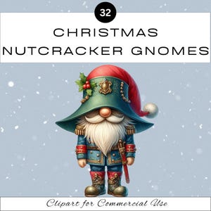 Christmas Nutcracker Gnome PNG  Clipart Bundle | Watercolour Holiday Decorations | Scrapbook Junk Journal | Commercial Use