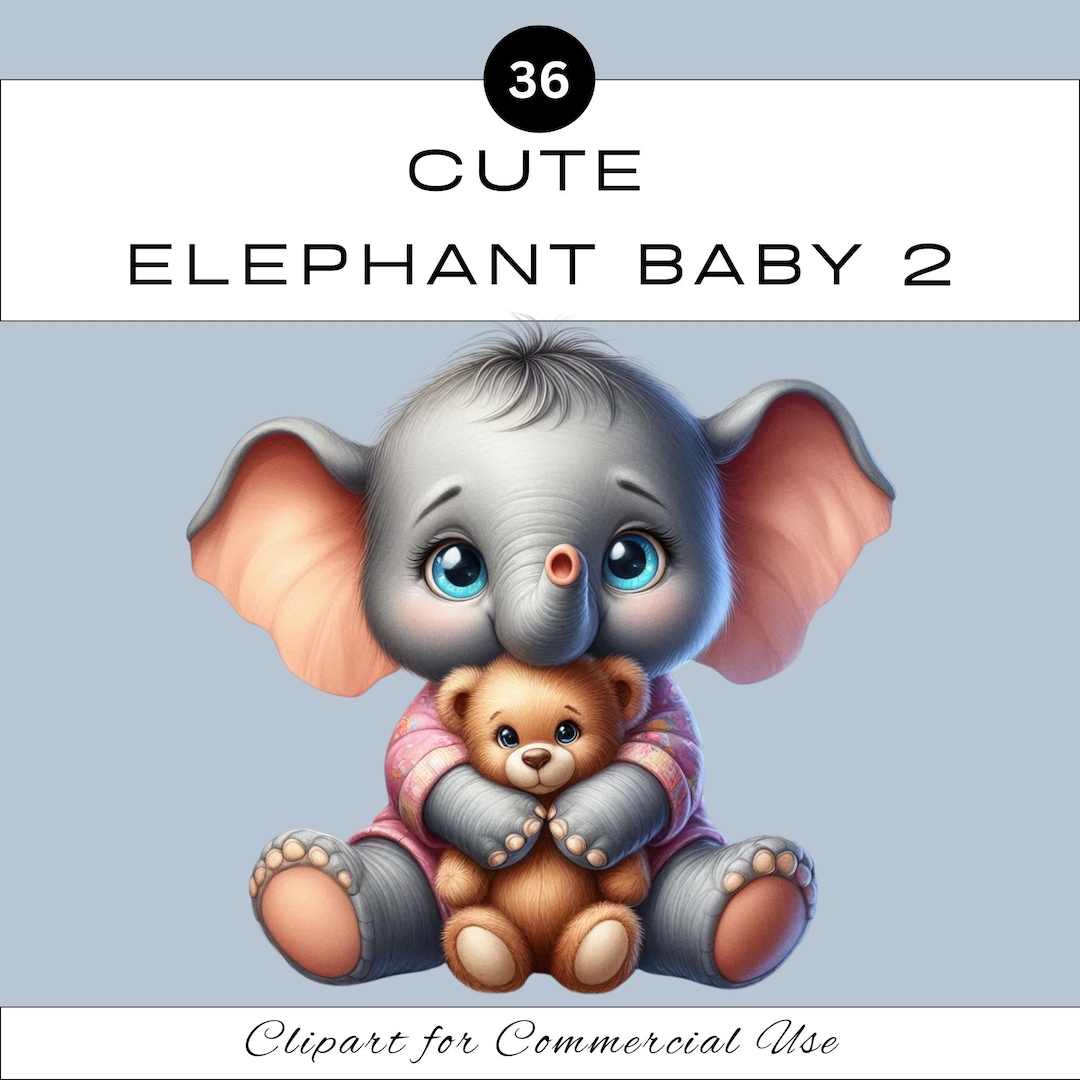 Cute Baby Elephant PNG Clipart 2 | Junk Journal Scrapbook | Watercolour ...