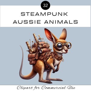 Steampunk Aussie Tiere Clipart PNG Bundle | Lustig schrulliges niedliches Australien Ureinwohner Tier | Kommerzielle Nutzung | Klassenzimmer