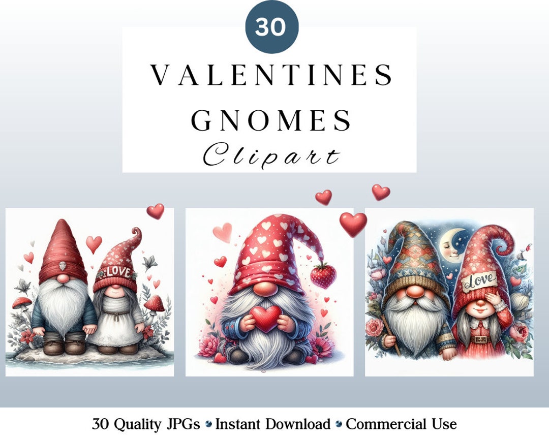 Valentines Gnome Clipart JPG Set 1 | Gnomes in Love | Watercolour ...