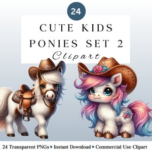 24 Cute Watercolour Poniy Clipart PNG Set 2 | Kids Ponies | Western Ponies | DIY and Creators | Commercial Use