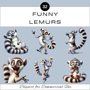 Rolig lemur clipart PNG-paket | Djurbarnkammare tryck på Denmand | Klassrum | Skräppostjournal scrapbooking | Kommersiellt bruk