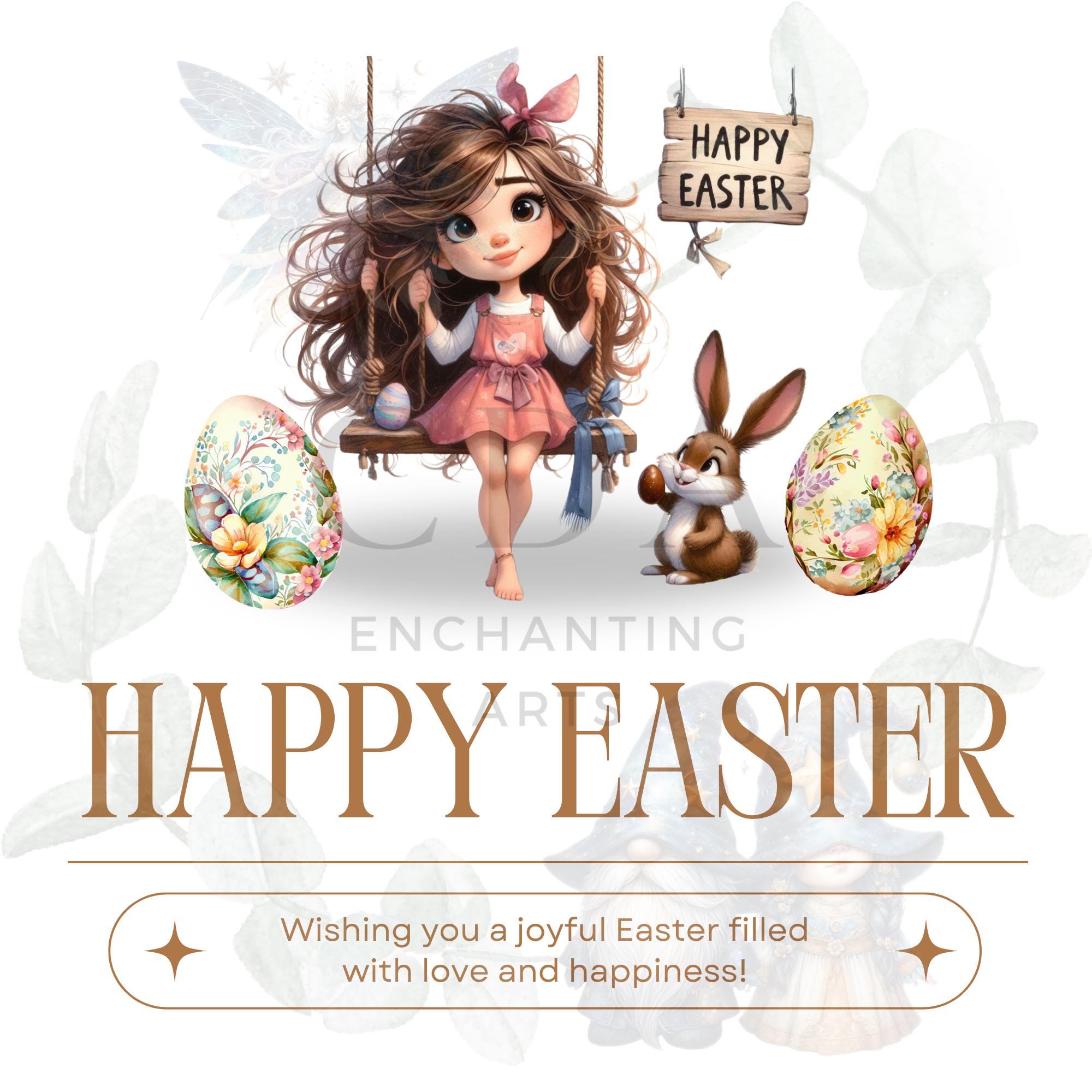 Cute Easter Quirky Girl PNG Clipart Bundle | Watercolour Bunny Rabbit ...