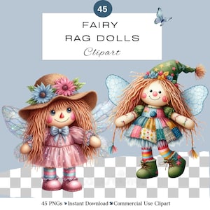 Boneca de pano de fada fofa PNG Clipart | Fadas de pelúcia | Aquarela PNG | Diário de sucata Scrapbooking de berçário | Ckassroom | Uso comercial