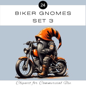 Biker Gnomes Clipart PNG Set 3 / Carino acquerello / Scrapbook di diario spazzatura / Moto fantasy / Uso commerciale
