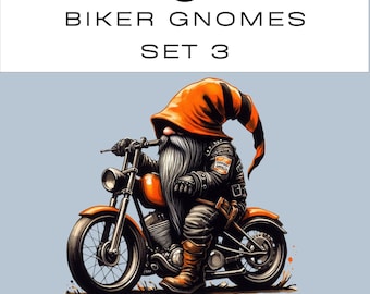 Biker Gnomes Clipart PNG Set 3 | Cute Watercolour | Junk Journal Scrapbook | Motorcycle Fantasy | Commercial Use