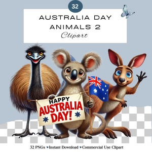 Australischer Tag Tiere Clipart PNG Bundle 2 | Lustige schrullige süße Ausie Tiere | Junk Journal Scrapbooking | Klassenzimmer | Kommerzielle Nutzung