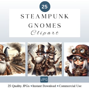 25 Steam Punk Gnome Clipart JPG | Industrial Gnomes | Watercolour Gnomes | DIY and Creators | Commercial Use