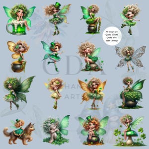 St Patricks Day Fairy Clipart PNG Set | Watercolour Cute Quirky Funny ...