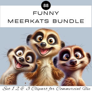 Lustiges Erdmännchen PNG Clipart Bundle von 3 | Sets 1 2 & 3 niedlichen Tier Sublimation | Junk Journal Scrapbook Klassenzimmer | Kommerzielle Nutzung
