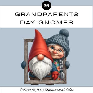 Paquete de imágenes prediseñadas PNG del Día de los Abuelos Gnomos / Tarjetas para Sublimación / Uso Comercial / Scrapbooking / Imágenes Prediseñada para Aula