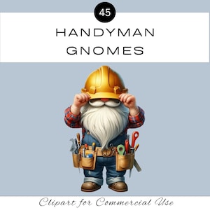 Cute Handyman Gnome Clipart PNG Bundle | Aquarela Construção Renovação | Scrapbooking Junk Journal Sala de aula | Uso comercial