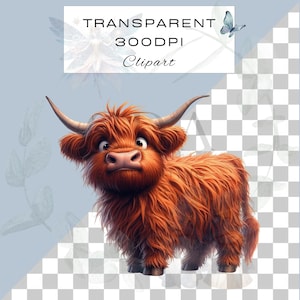 Funny Highland Cow Clipart PNG Bundle | Cute Highland Cows | Junk Journal Scrapbooking | Quirky Animals | Commercial Use