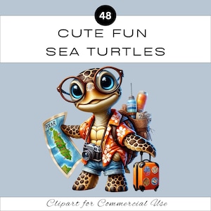 Cute Fun Sea Turtle PNG Clipart Bundle | Funny Ocean Animal | Quirky Turtle | Junk Journal Scrapbook | Classroom | Commercial Use