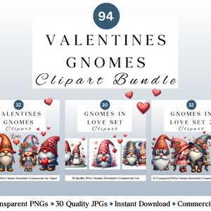 94 Valentines Gnome Clipart Bundle  | PNG and JPG | Gnomes in Love | Watercolour Gnomes | DIY and Creators | Commercial Use