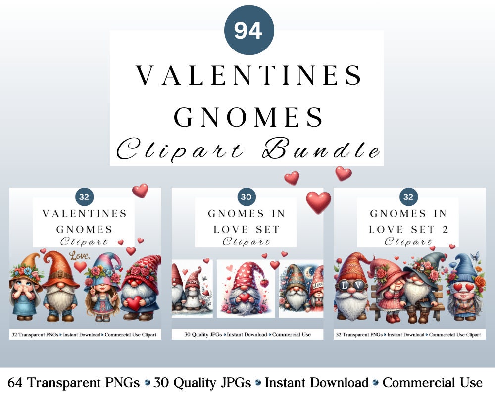94 Valentines Gnome Clipart Bundle | PNG and JPG | Gnomes in Love ...
