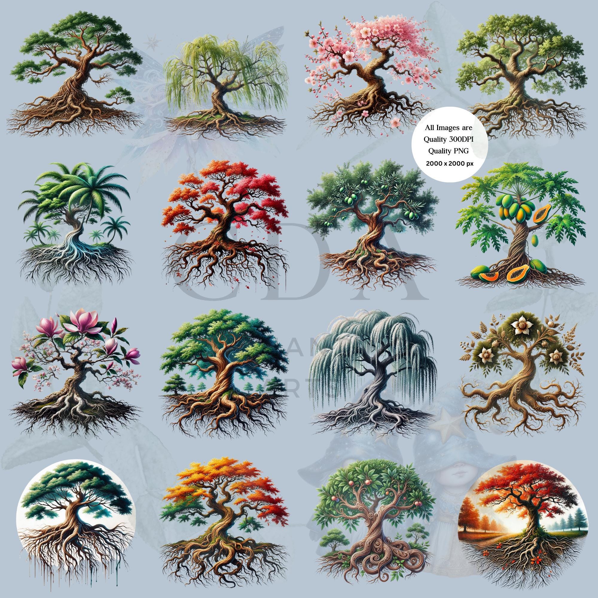 Classroom Tree Roots Tree Roots PNG Clipart Bundle | Watercolour Landscape Greenery ...