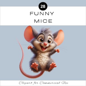 Pacchetto di clipart PNG di topi divertenti / Animali carini e stravaganti di topi / Album di ritagli di giornale spazzatura / Aula / Uso commerciale