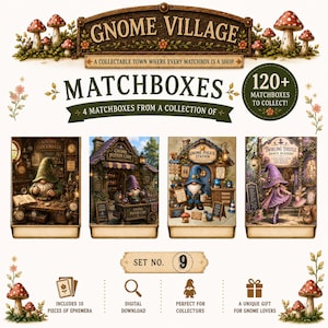 Può includere: Un set da collezione Gnome Village con quattro negozi in stile scatola di fiammiferi: orologiaio, carretto delle pozioni, stazione di polizia e accademia di danza. Include oltre 120 scatole da collezionare, 10 pezzi di effimera e download digitale.