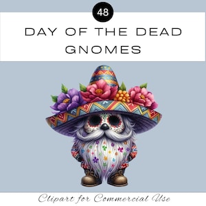 Tag der Toten Gnom PNG Clipart Bundle | Aquarell Diana de los Muertos Sublimation | Junk Journal Sammelalbum | Klassenzimmer | Kommerzielle Nutzung