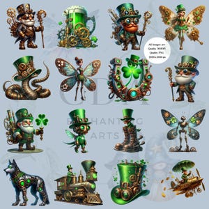 Steampunk St Patricks Day Clipart PNG Bundle | Watercolour Cute Quirky ...