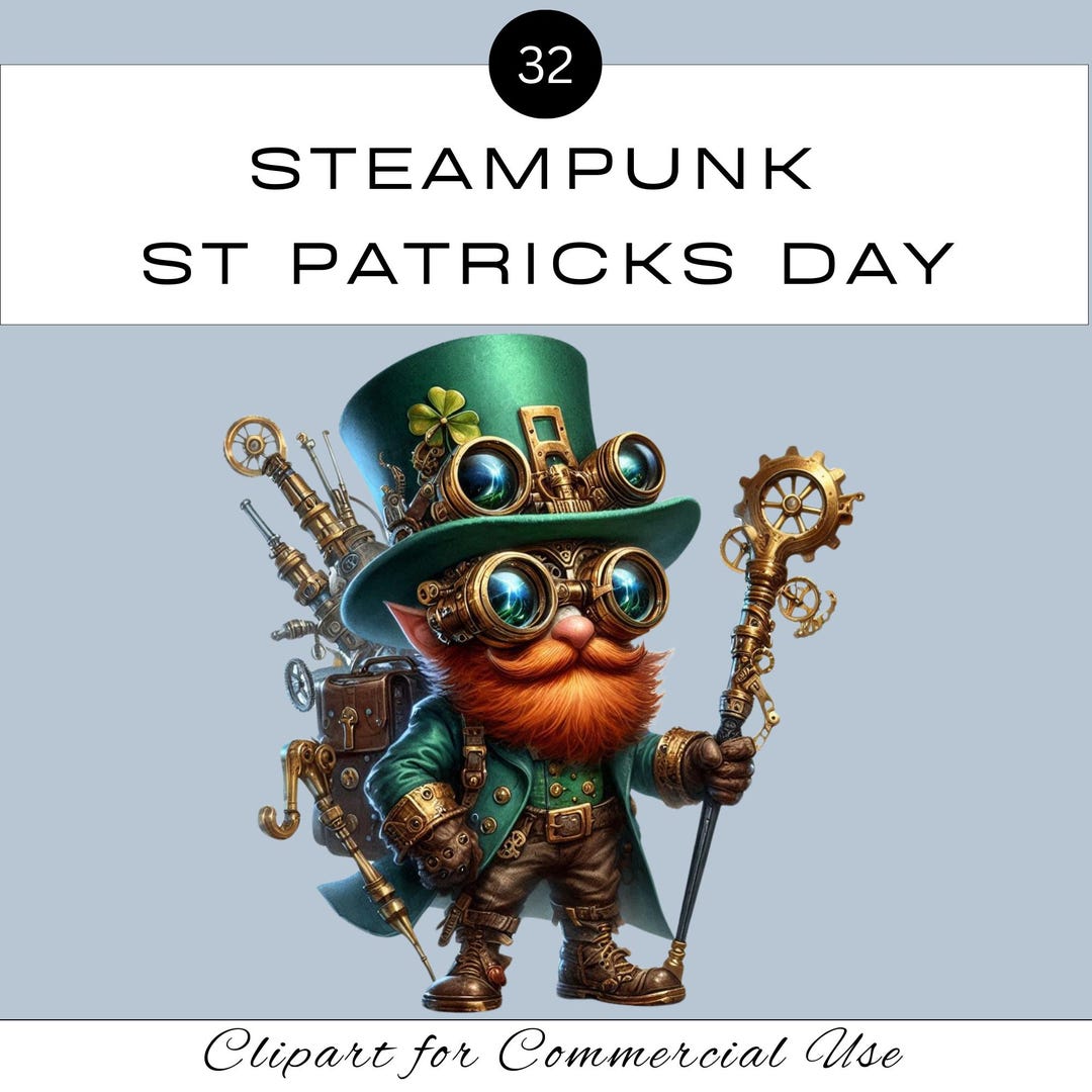 Steampunk St Patricks Day Clipart PNG Bundle | Watercolour Cute Quirky ...