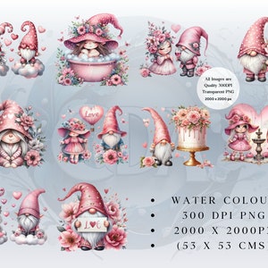 22 Pink Valentines Gnomes Clipart PNG | Gnome Romance | Watercolour ...