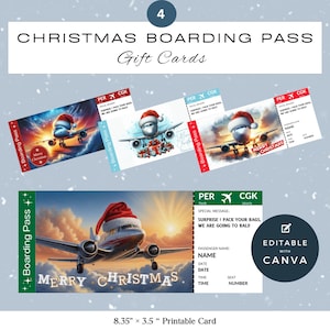 Certificado de presente de embarque de voo de Natal | Cartão para impressão de 8,35" × 3,5" | Editar e imprimir | Modelo Canva