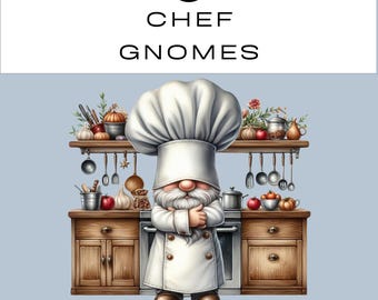 Pacchetto di graziosi gnomi chef clipart PNG / Gnomi da cucina acquerellati / Scrapbooking Junk Journal Classroom / Uso commerciale