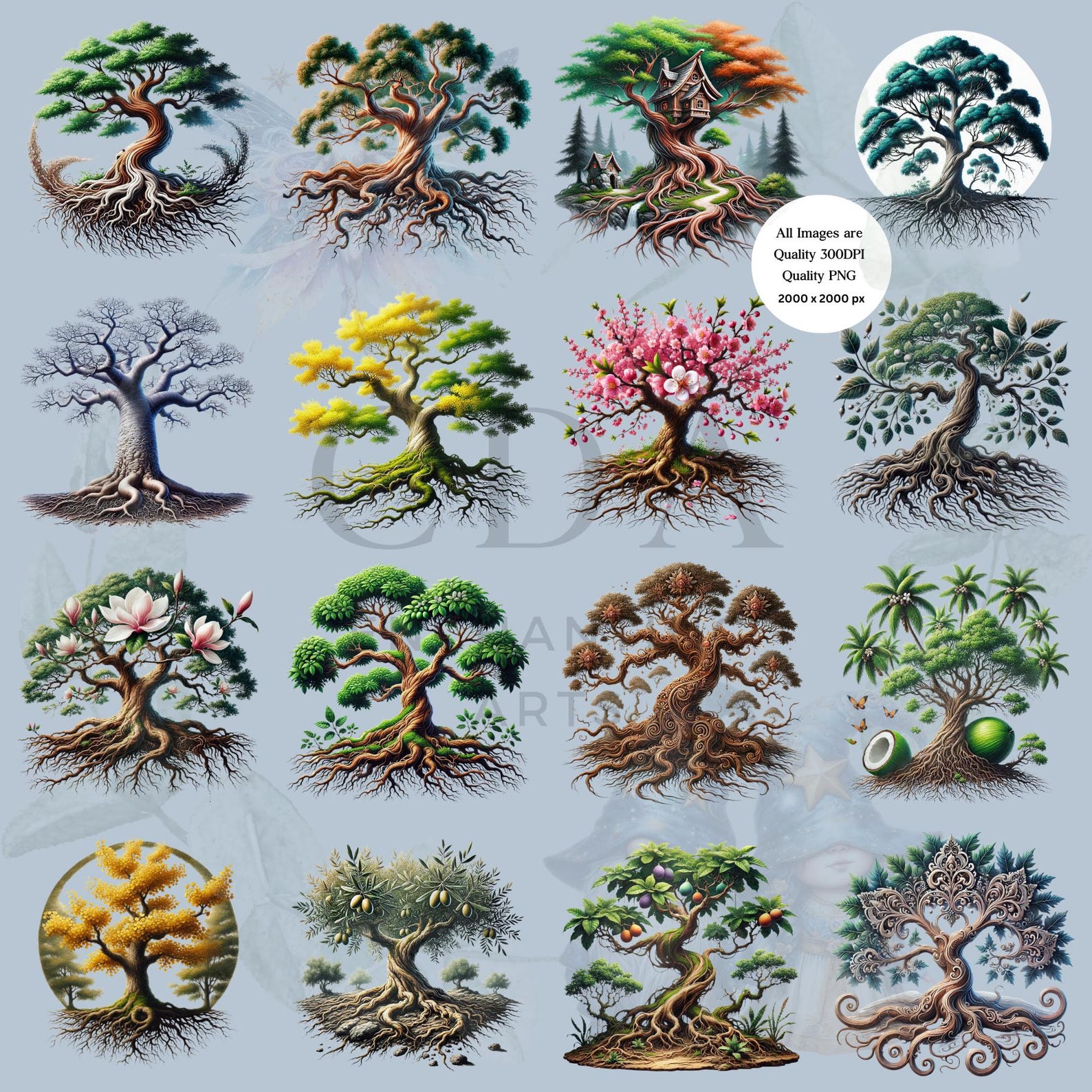 Classroom Tree Roots Tree Roots PNG Clipart Bundle | Watercolour Landscape Greenery ...