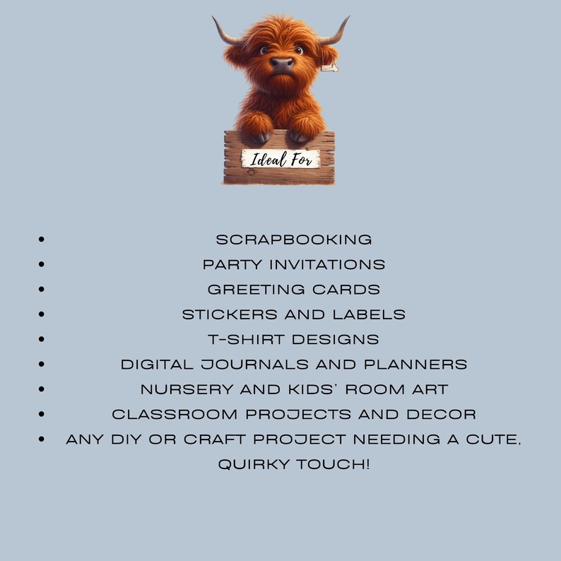 Funny Highland Cow Clipart PNG Bundle | Cute Highland Cows | Junk Journal Scrapbooking | Quirky Animals | Commercial Use