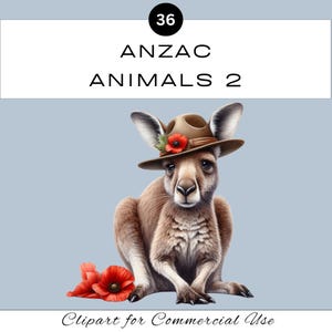 Anzac Australische Tiere 2 PNG Clipart Set | Süßes Aquarell Aussie | Planer Junk Journal Sammelalbum | Klassenzimmer | Kommerzielle Nutzung