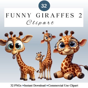 Giraffen Clipart Set 2 | Niedliches Safari Tier PNG Clipart | Kuschelige Kuscheltiere | Hochwertiger Sofortdownload