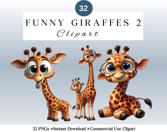 Funny Giraffe Clipart Set 2 | Cute Safari Animal PNG Clipart | Furry Nursery Animals | High-Quality Instant Download
