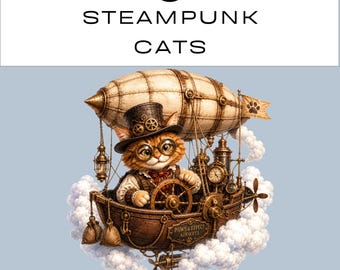 Steampunk-Katzen-Clipart-Paket | Sofortiger digitaler Download | Scrapbook & Junk Journal | Kommerzielle Nutzung
