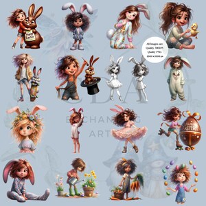 Cute Easter Quirky Girl PNG Clipart Bundle | Watercolour Bunny Rabbit ...