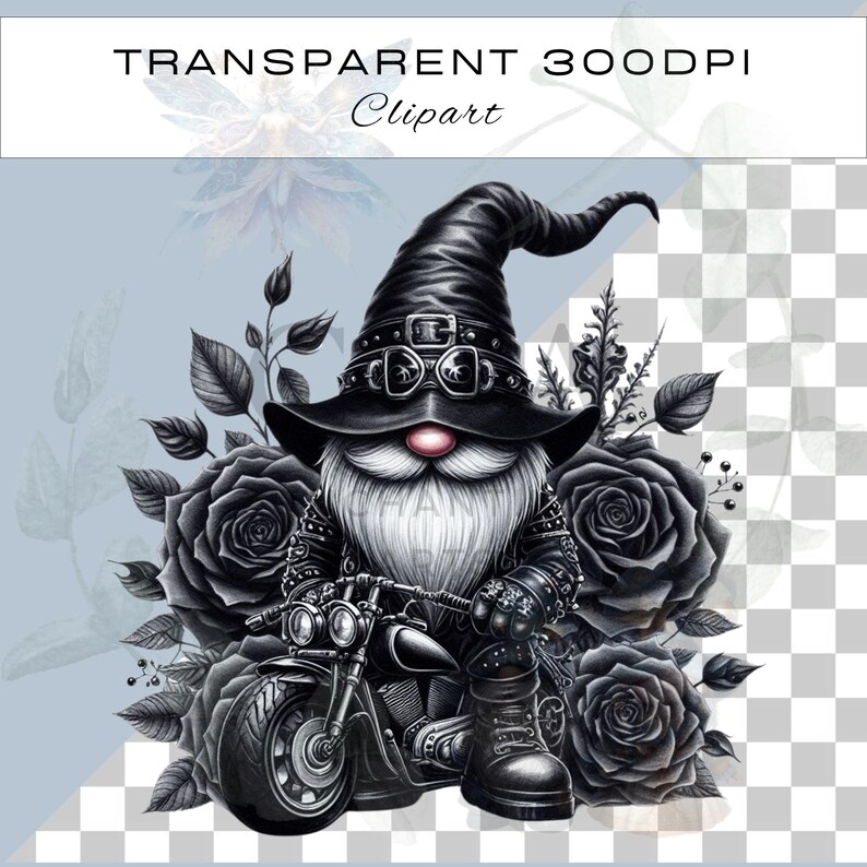 Gothic Biker Gnome PNG Clipart Bundle | Watercolor Motorbike Motorcycle Sublimation | Junk Journal Scrapbook | Commercial Use