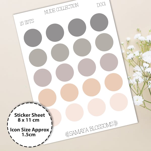 D001 Minimal | Functional Planner Stickers | Mini Circle Stickers | Bullet Journal | Dot Stickers | Hobo | Natural Tones | Grey | Simple