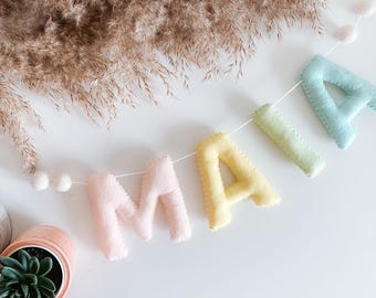 Felt Name Bunting | Pastel Nursery Garland with Pom Poms