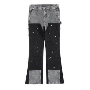 black and grey flare baggy jeans men oversize wholesale streetwear high quality ripped painted stacked loose fit pants denim trousers