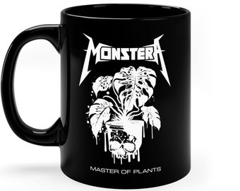 Plant mug monstera coffee mug metal mug metallica mug 11oz Black Mug plant lover gift idea goth ceramic plant dad punk mug plant mom alt