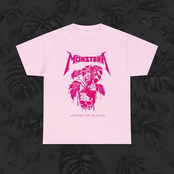 Monstera Metal Head Shirt Pink Plant Lover Gift Idea Punk Rock Camiseta Plant Parent Merch Tamaño unisex para las chicas