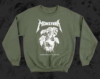 Monstera Sweatshirt for Metal Head Plant Lover Gift Idea For Him Plant Dad Plant Mom Cool Grunge Punk Merch Crew Neck Unisex Sizing