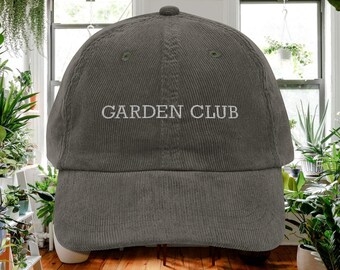 Garden Club Embroidered Corduroy Cap, Vintage Hat for Gardening Enthusiasts, Flower Lover Gift