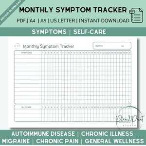 Printable Monthly Symptom Tracker, Chronic Illness, Pain Tracker ...