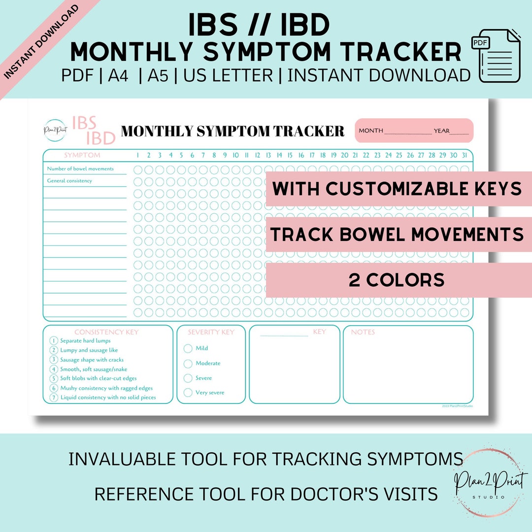 Printable Monthly IBS IBD Symptom Tracker Severity Health Etsy
