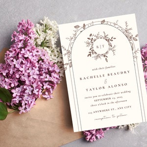 Beige Floral Elegant Wedding Cards Save The Date Invitation Digital Printables Instant Floral Modern Wedding Cards Minimalist Cards
