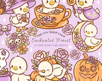 Conjunto de imágenes prediseñadas de gansos de Halloween: Elementos PNG de otoño kawaii (Descarga digital)