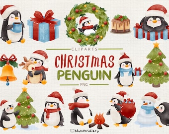 Christmas Penguin Clipart Set: 15 Kawaii PNGs (Digital Download)