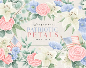 4th of July Floral PNG: Patriotic USA Flag Illustrations